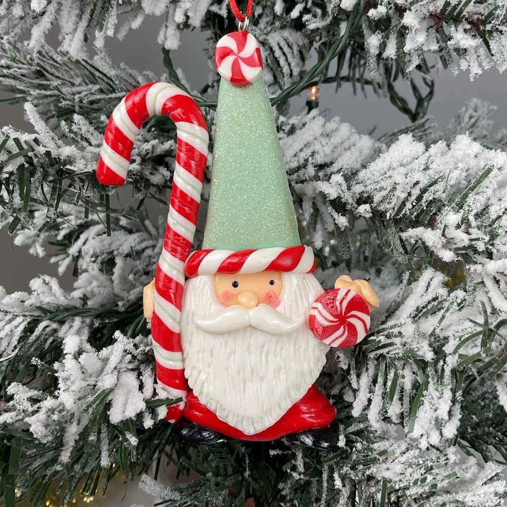 Christmas Tree Ornament-Candy Cane Santa Big Beard-The Bridge Collection